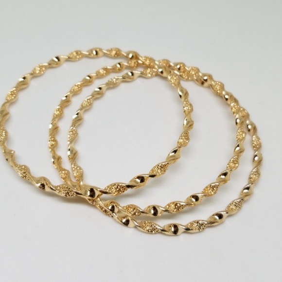 3 Gold Tone Twisted Bangle Set - Picture 1 of 4
